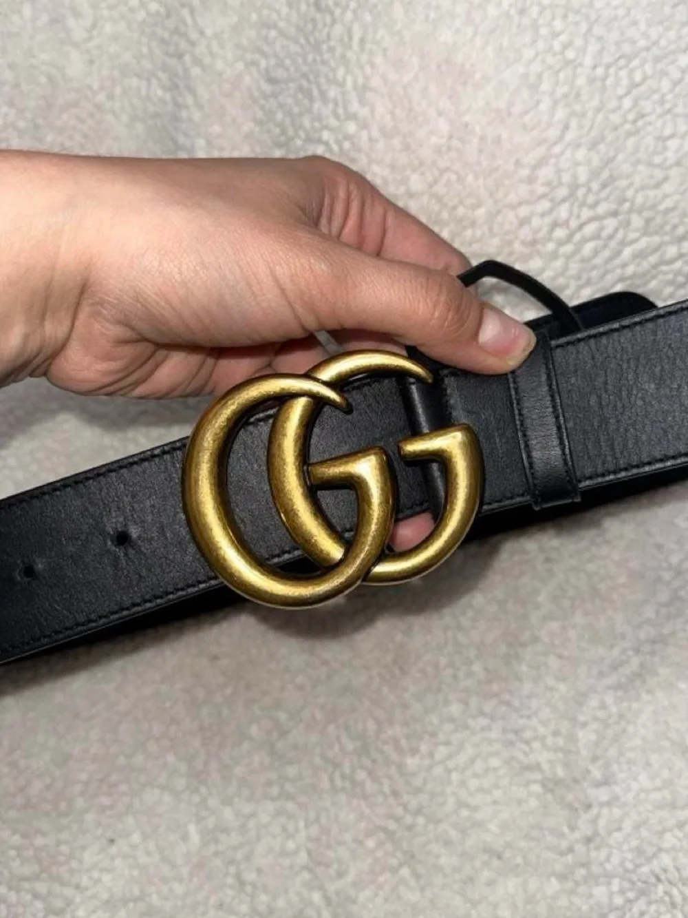 Gucci Black Leather Belt with Gold Double G Buckle